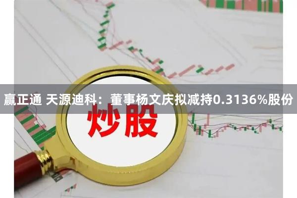 赢正通 天源迪科：董事杨文庆拟减持0.3136%股份
